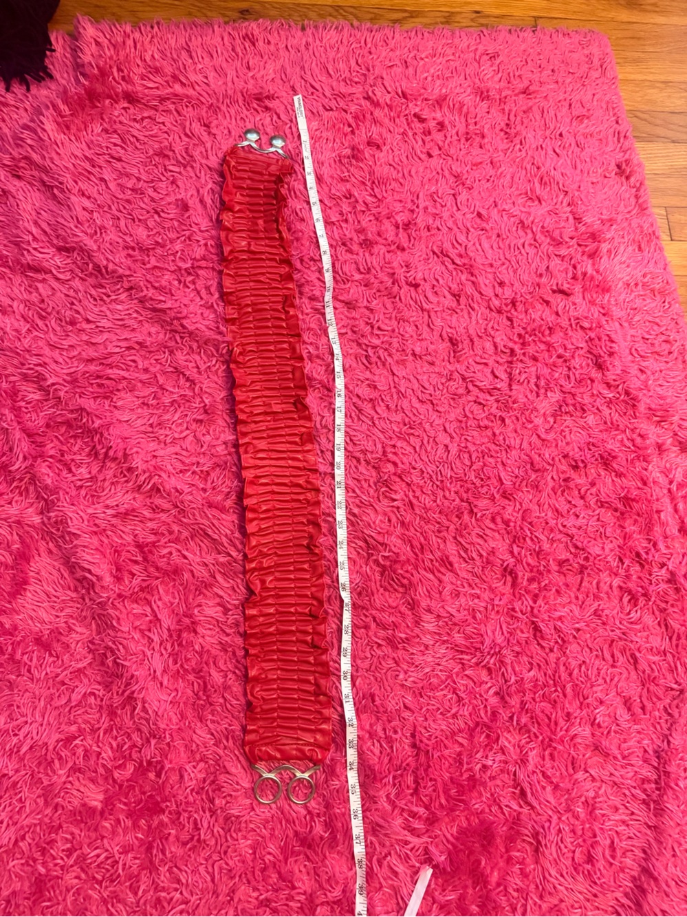 Wide Red Ruffled Elastic Belt